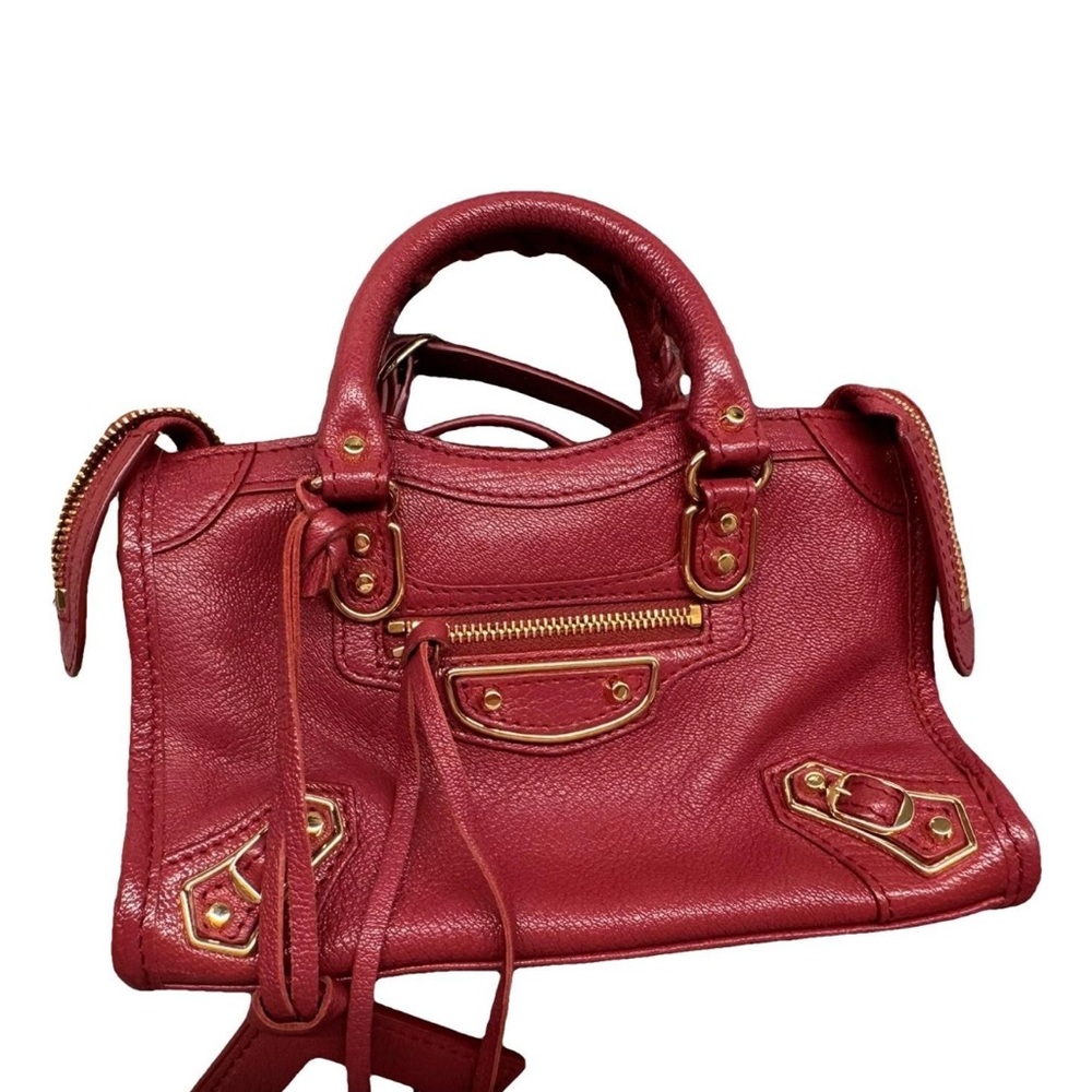 Balenciaga Crimson Leather Satchel with Gold Hardware